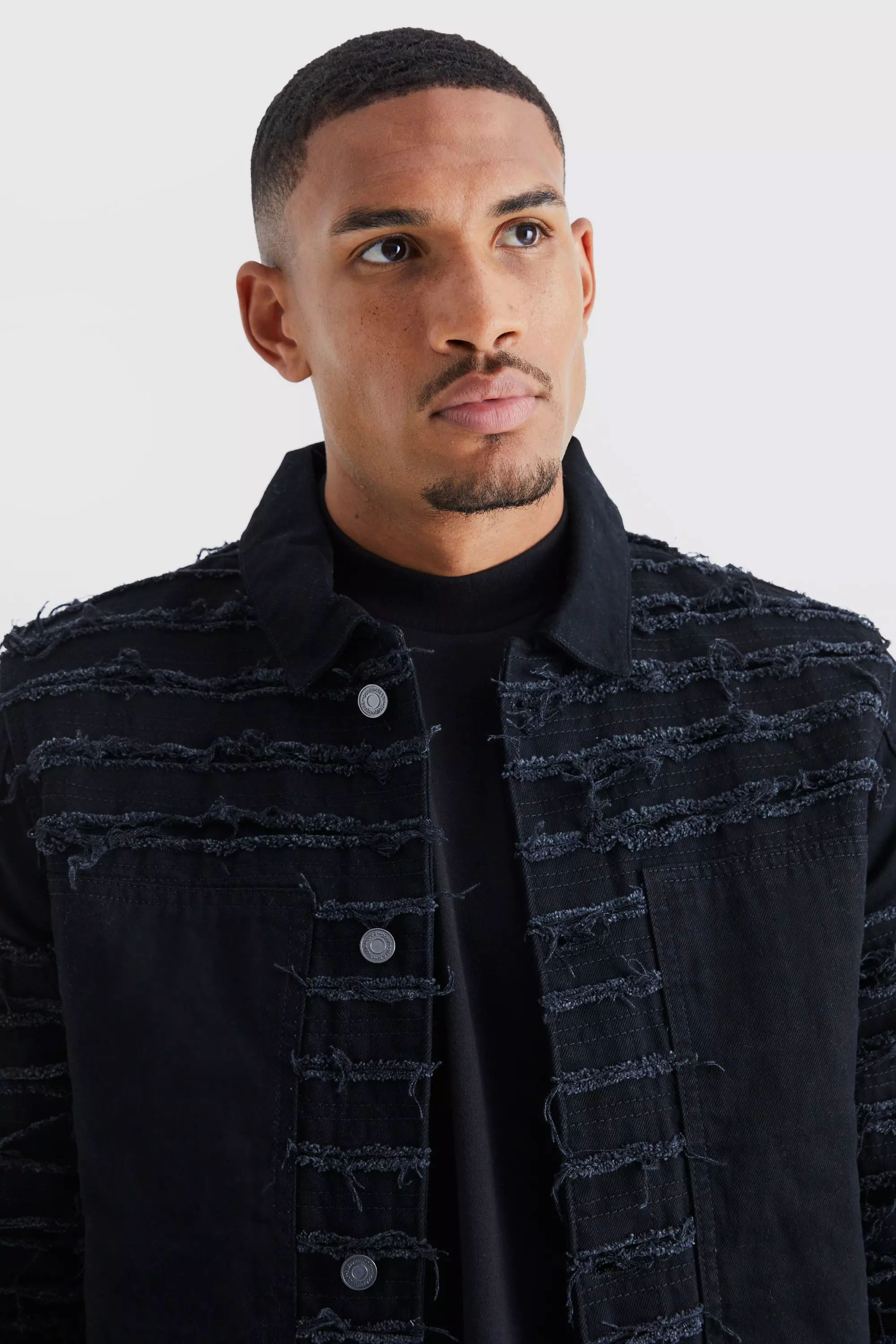 Black cut up outlet jean jacket